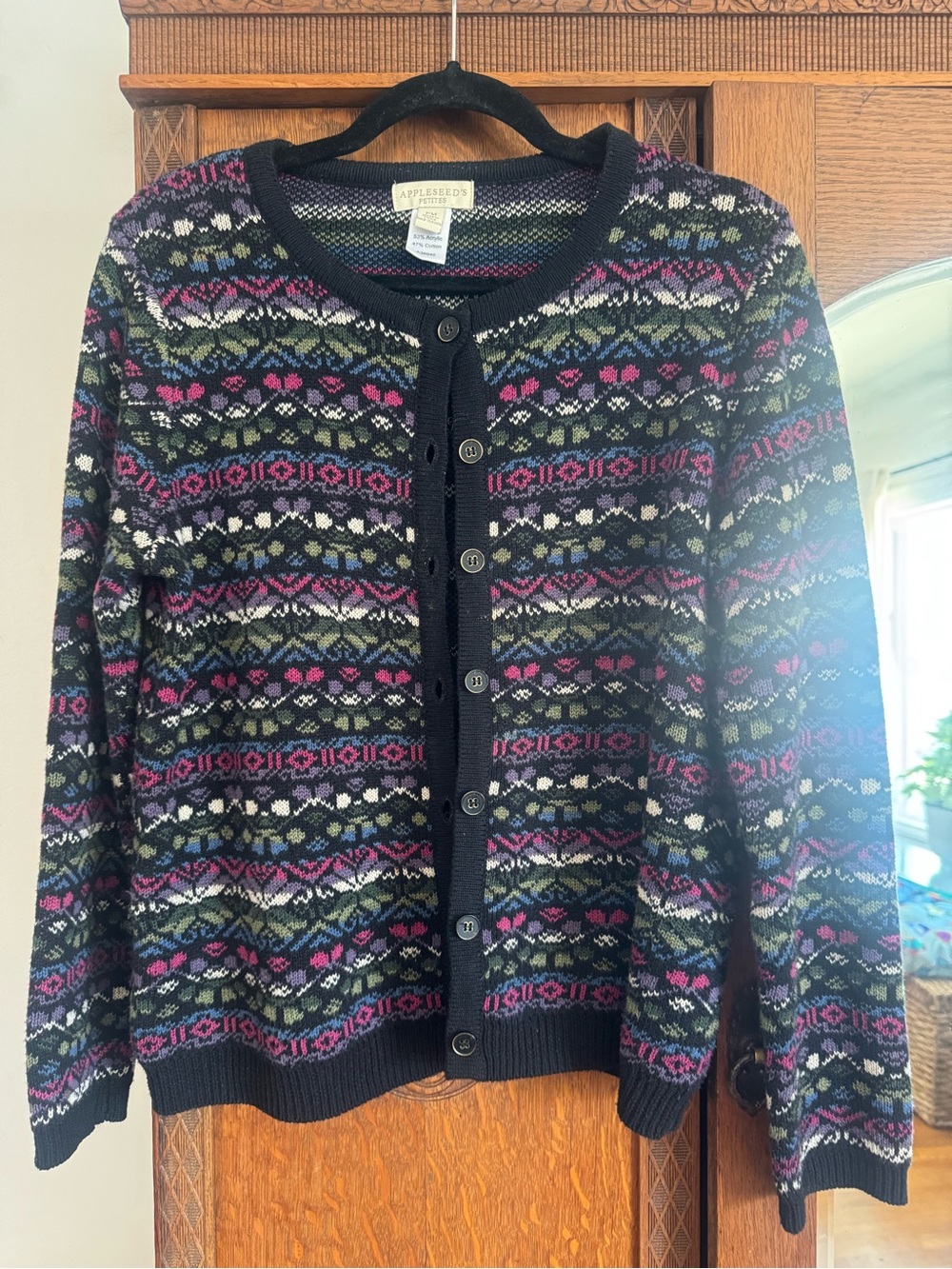 Appleseed's Cottagecore Petites Fair Isle Cardigan Cotton Nordic Alpine Ski